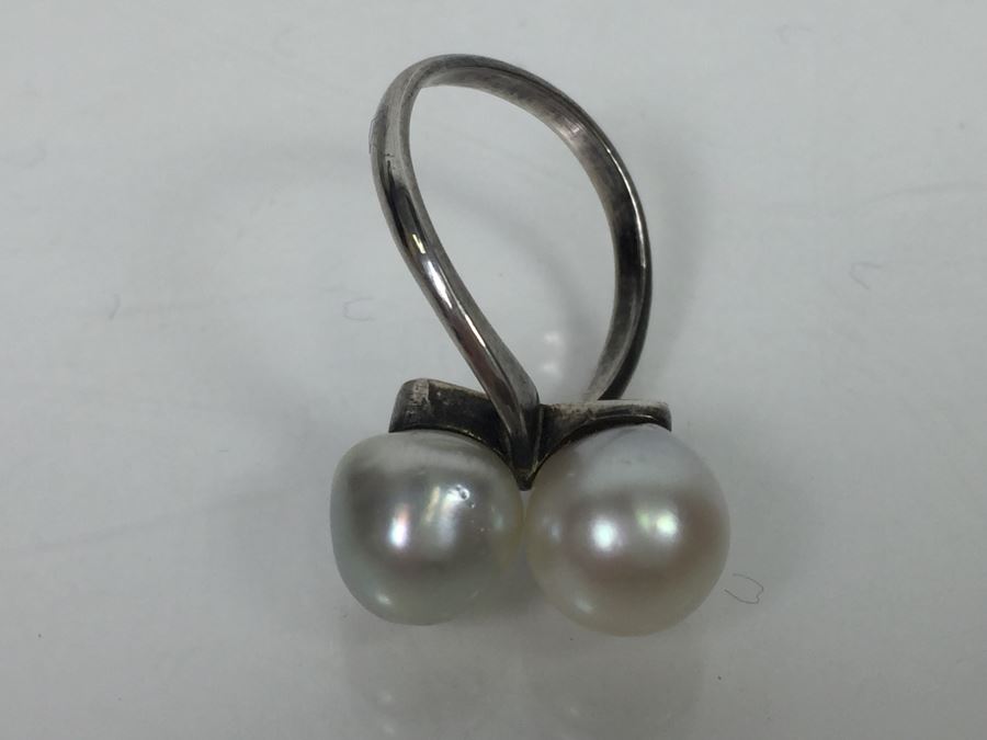 Sterling Silver Ring With (2) Pearls 3.9g [Photo 3]