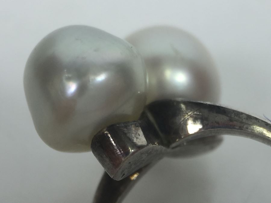 Sterling Silver Ring With (2) Pearls 3.9g [Photo 10]