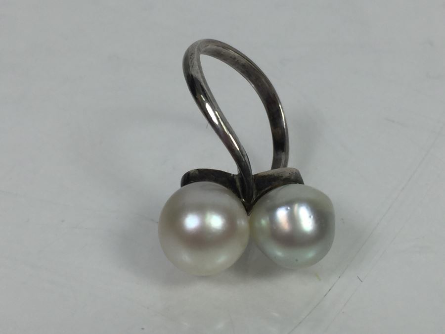 Sterling Silver Ring With (2) Pearls 3.9g [Photo 7]