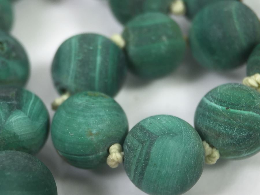 Malachite Necklace Individually Knotted Note Some Stones Are Chipped 54g [Photo 7]