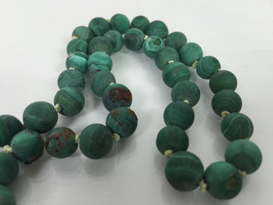 Malachite Necklace Individually Knotted Note Some Stones Are Chipped 54g [Photo 4]
