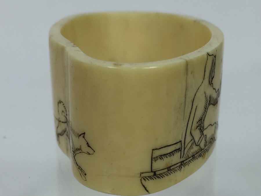 Bone Scrimshaw Carving Of Dogs Pulling Man On Sled [Photo 11]