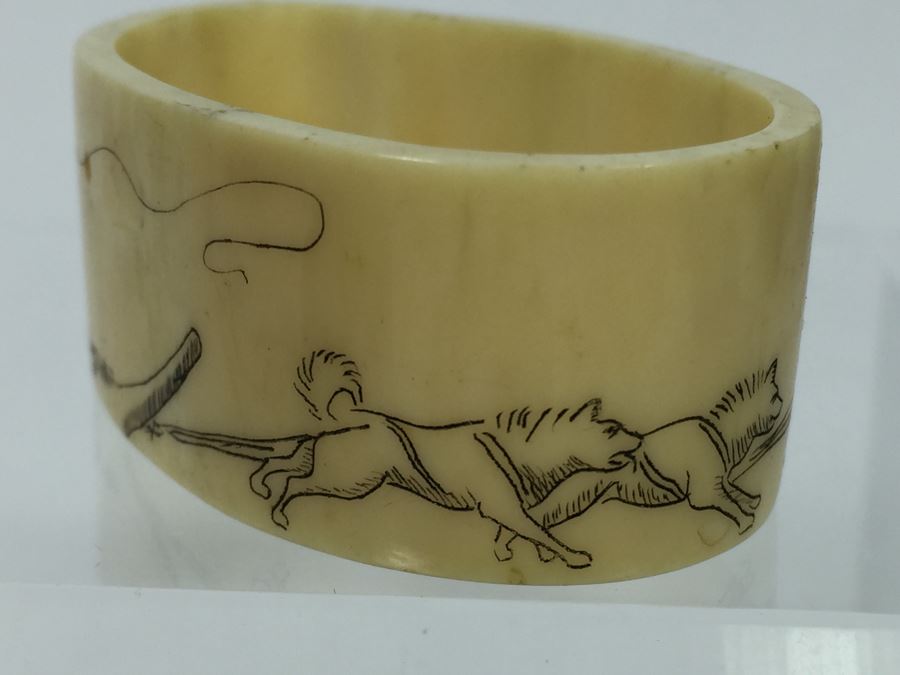Bone Scrimshaw Carving Of Dogs Pulling Man On Sled [Photo 6]