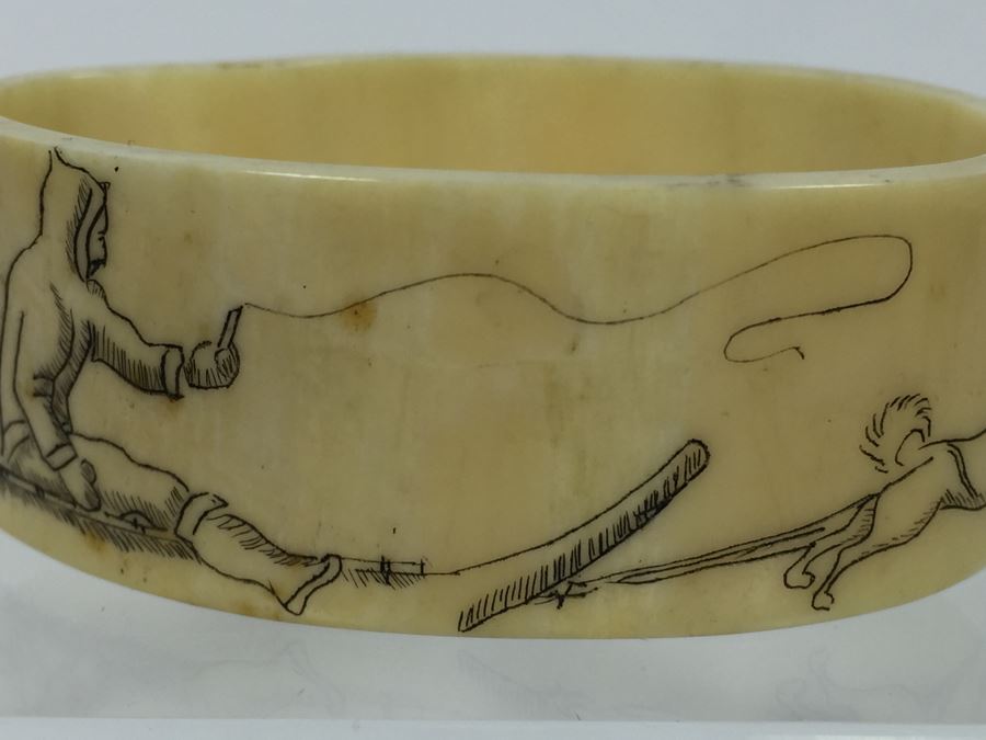Bone Scrimshaw Carving Of Dogs Pulling Man On Sled [Photo 5]