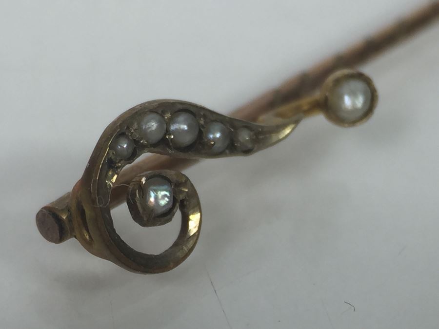 10K Yellow Gold Seed Pearl Pin 0.7g [Photo 4]