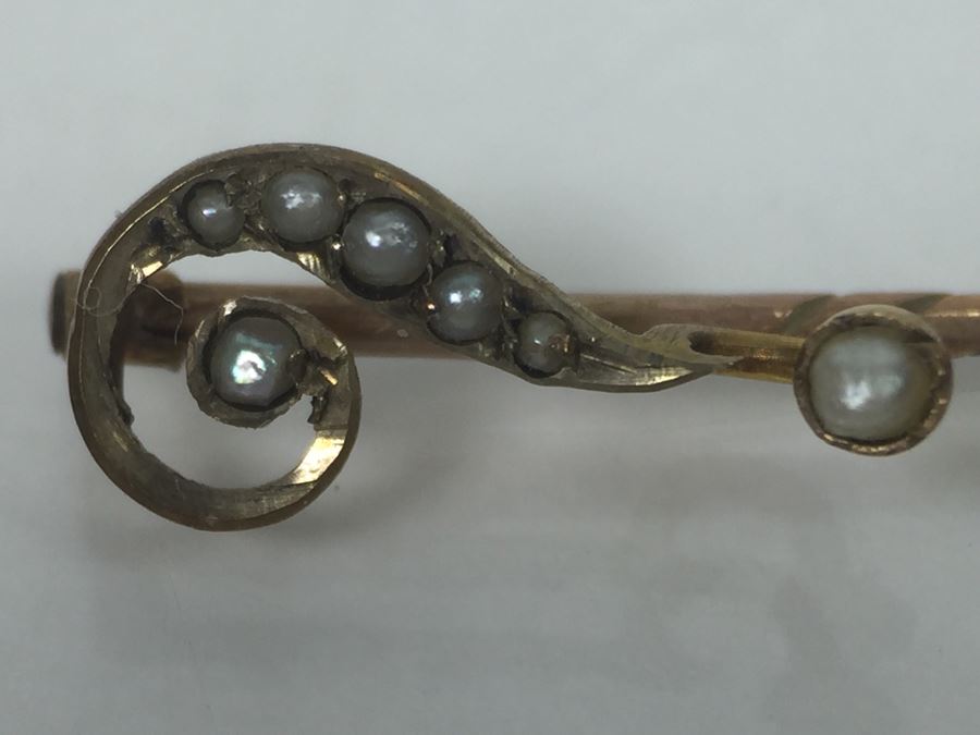 10K Yellow Gold Seed Pearl Pin 0.7g [Photo 3]