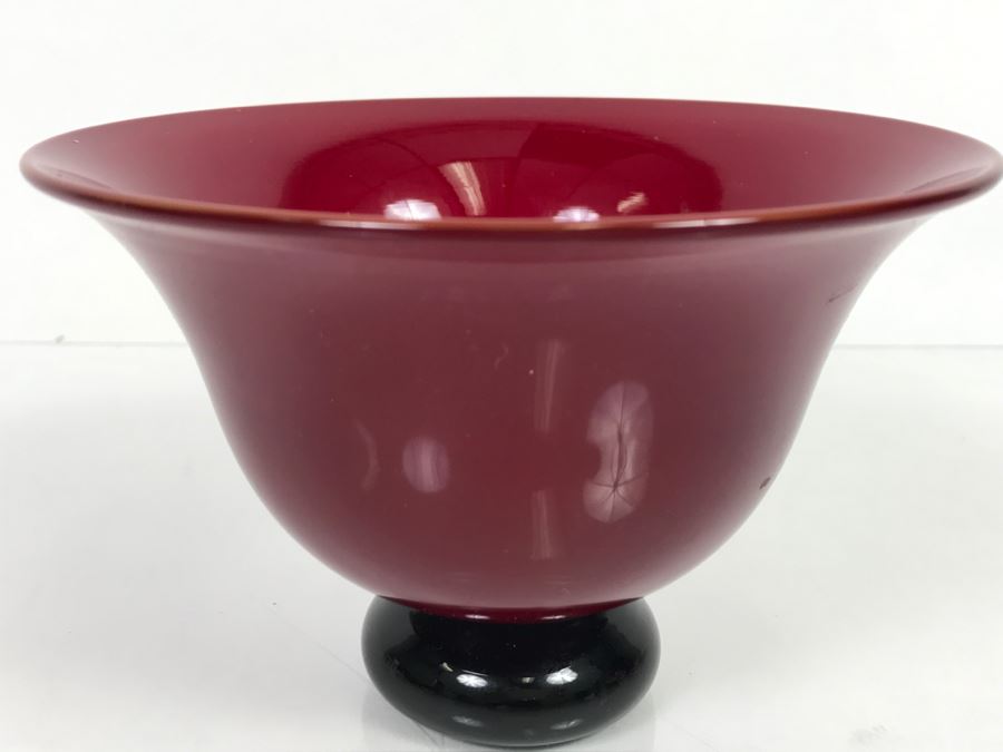 Signed Red Footed Art Glass Bowl [Photo 2]