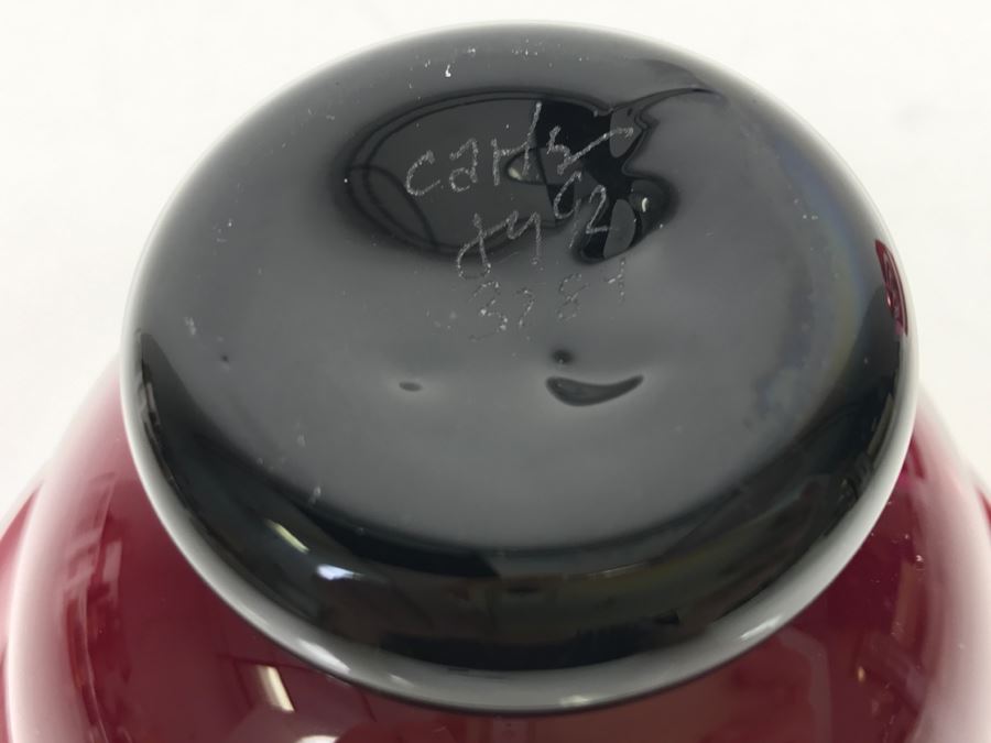 Signed Red Footed Art Glass Bowl [Photo 6]