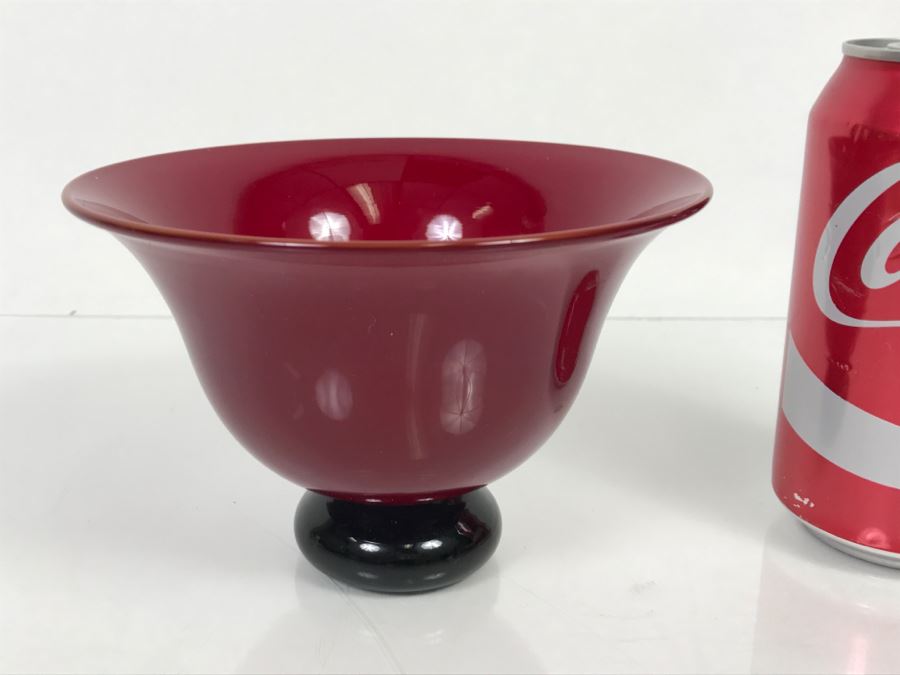 Signed Red Footed Art Glass Bowl [Photo 5]