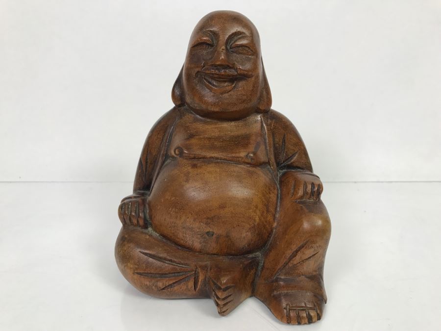 Wooden Carved Laughing Buddha [Photo 1]