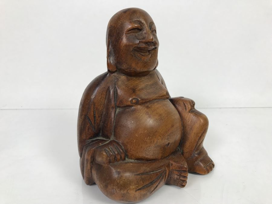 Wooden Carved Laughing Buddha