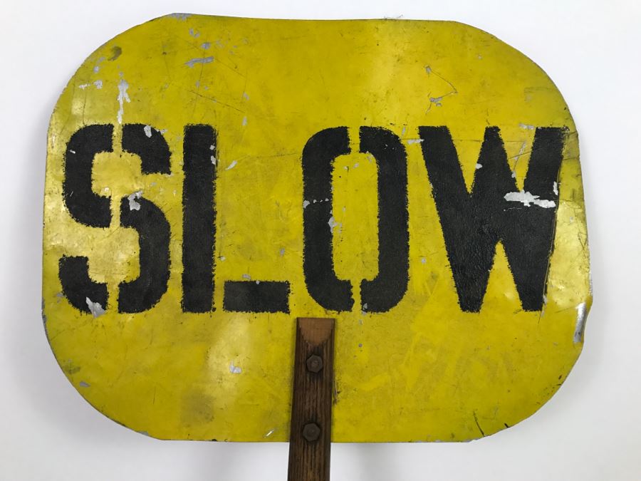 Vintage Handheld STOP SLOW Wood And Metal Handmade Sign [Photo 5]