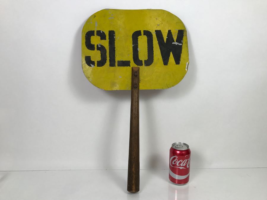 Vintage Handheld STOP SLOW Wood And Metal Handmade Sign [Photo 4]