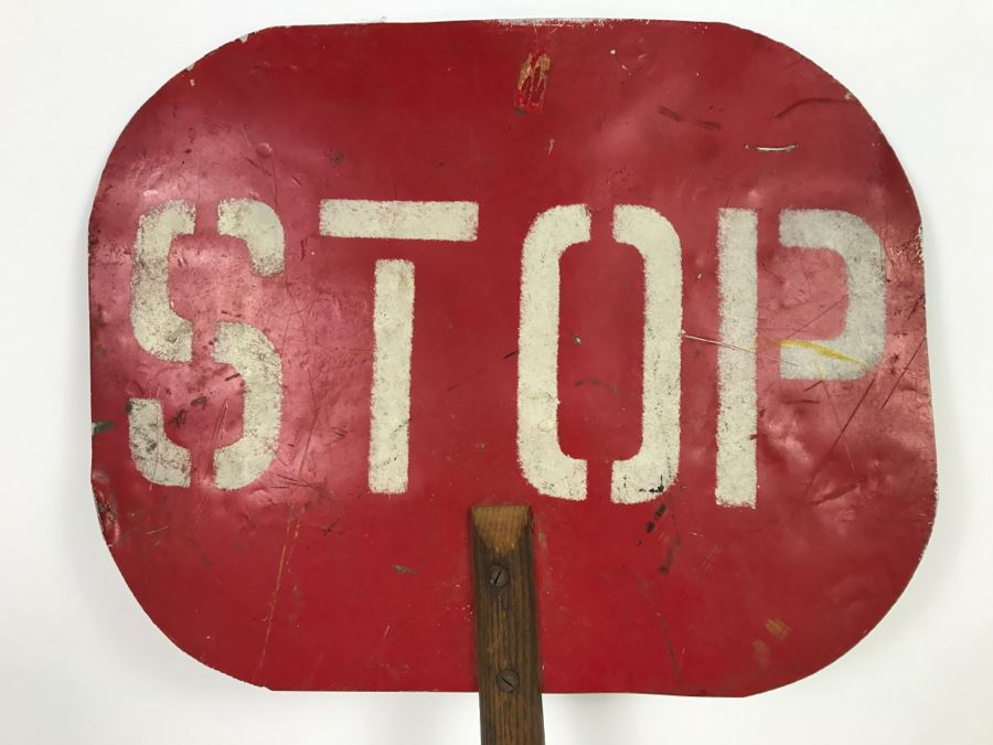 Vintage Handheld STOP SLOW Wood And Metal Handmade Sign [Photo 3]