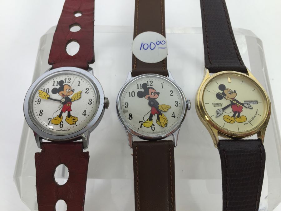 Set Of 3 Vintage Mickey Mouse Walt Disney Productions Character Watches
