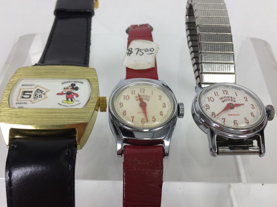Set Of (3) Vintage Mickey Mouse Walt Disney Productions Character Watches (2) Ingersoll And (1) Bradley [Photo 9]