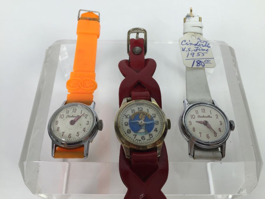(3) Vintage Cinderella Walt Disney Character Watches U.S. Time 1955 And Bradley Swiss Made [Photo 3]