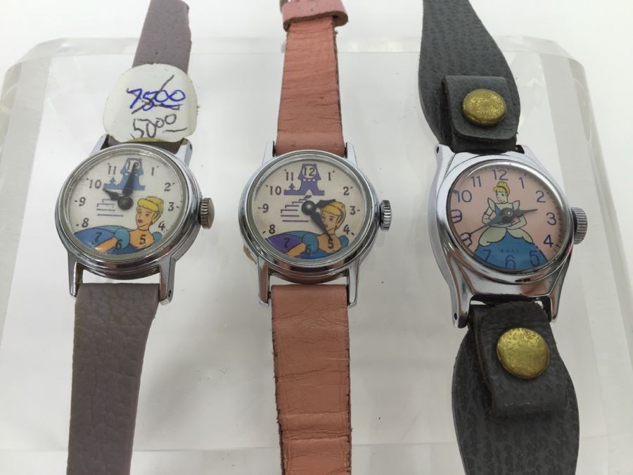 Set Of (3) Vintage Cinderella Walt Disney Productions Character Watches