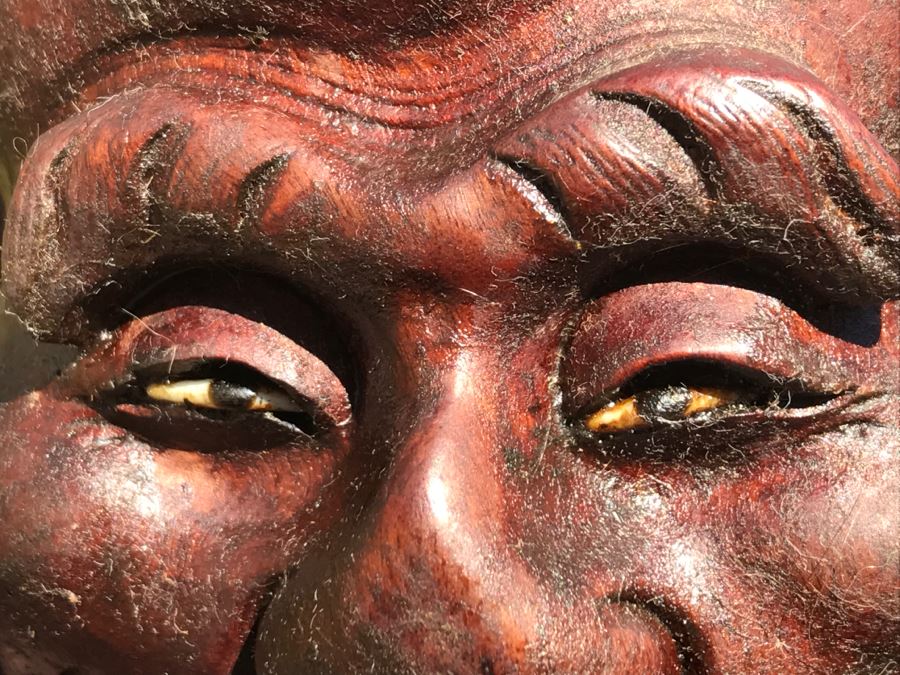 Large Carved Wooden Chinese Elder Wise Man Surrounded By Animals 32' Tall Without Staff - Note Top Of Staff Has Broken Off Fairly Clean Break - See Photos [Photo 4]