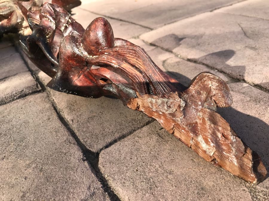 Large Carved Wooden Chinese Elder Wise Man Surrounded By Animals 32' Tall Without Staff - Note Top Of Staff Has Broken Off Fairly Clean Break - See Photos [Photo 33]