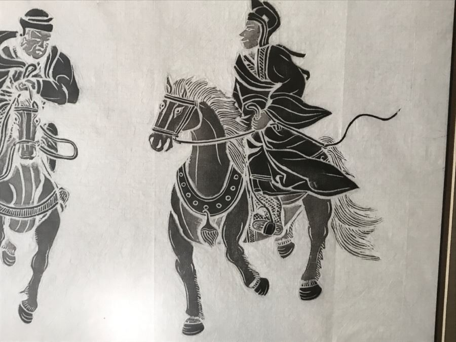Vintage Eastern Framed Rubbing Men Ridding Horses [Photo 4]
