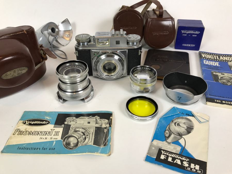 Voigtlander Prominent II Film Camera With Leather Case, Multiple Lenses