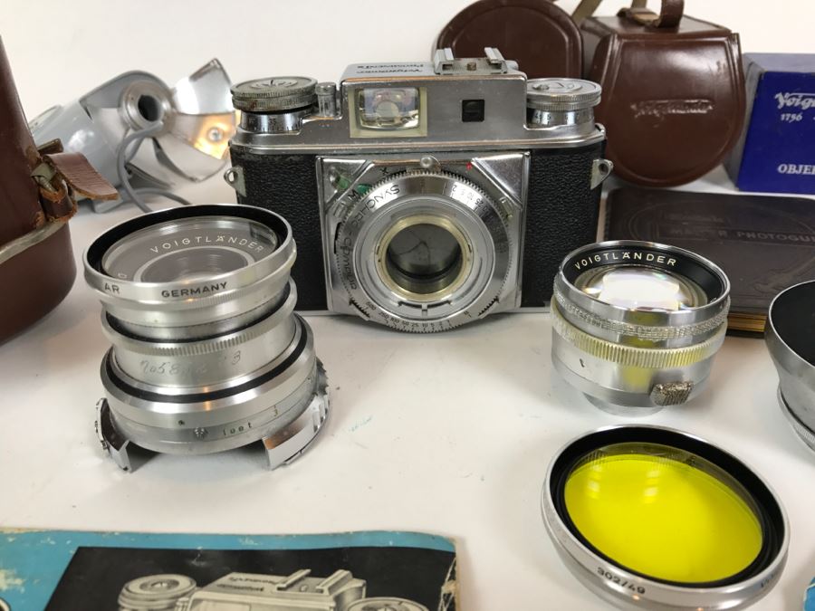 Voigtlander Prominent II Film Camera With Leather Case, Multiple Lenses, Filter, Flash, Hood And Original Manuals - See All Photos [Photo 3]