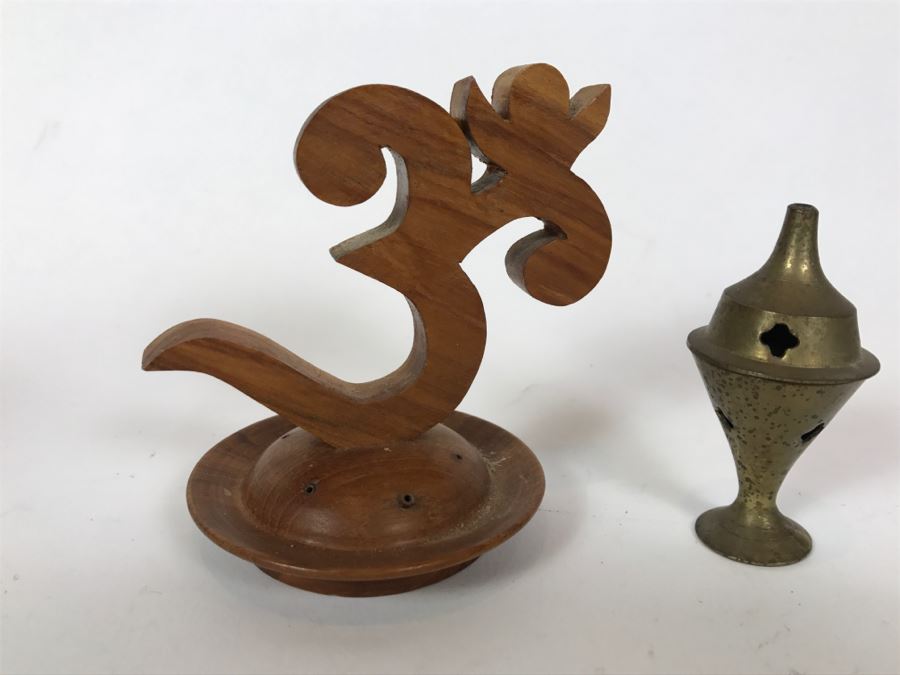 Brass Incense Burner And Teakwood Incense Burner Om Symbol [Photo 1]