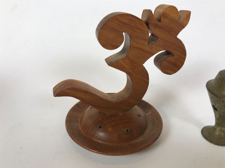Brass Incense Burner And Teakwood Incense Burner Om Symbol [Photo 2]