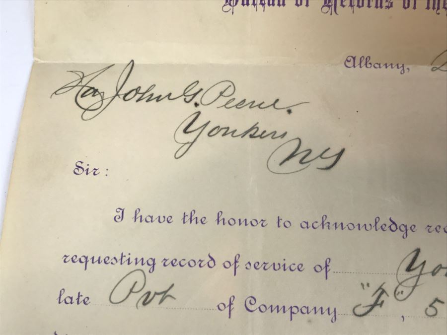 Bureau Of Records Of The War Of The Rebellion Civil War Dated December 26, 1895 Records Service From May 1861 To May 1863 Regiment Of Infantry New York Volunteers With Accompanying Letter [Photo 10]