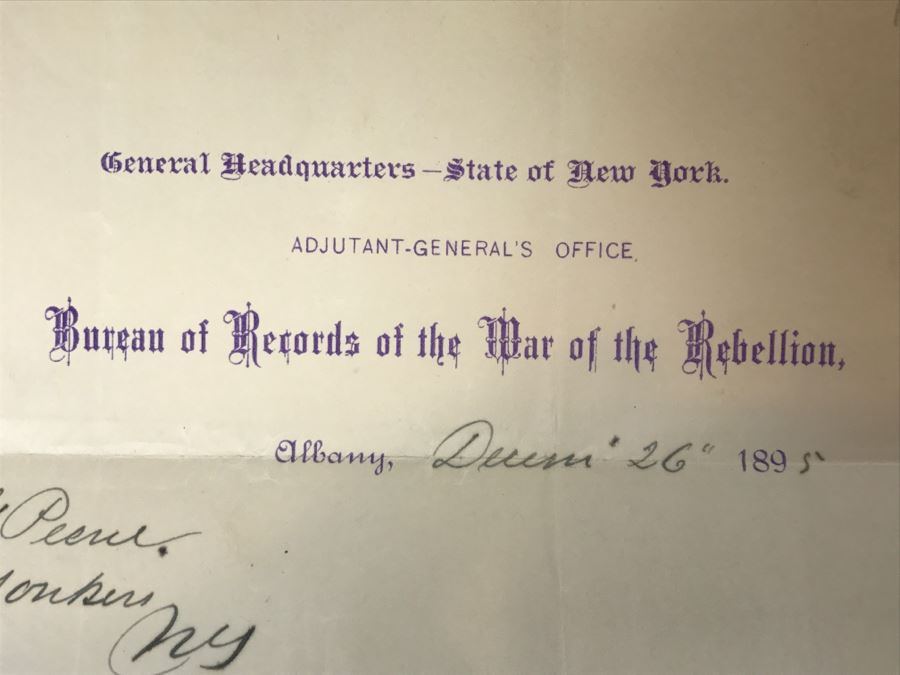 Bureau Of Records Of The War Of The Rebellion Civil War Dated December 26, 1895 Records Service From May 1861 To May 1863 Regiment Of Infantry New York Volunteers With Accompanying Letter [Photo 8]