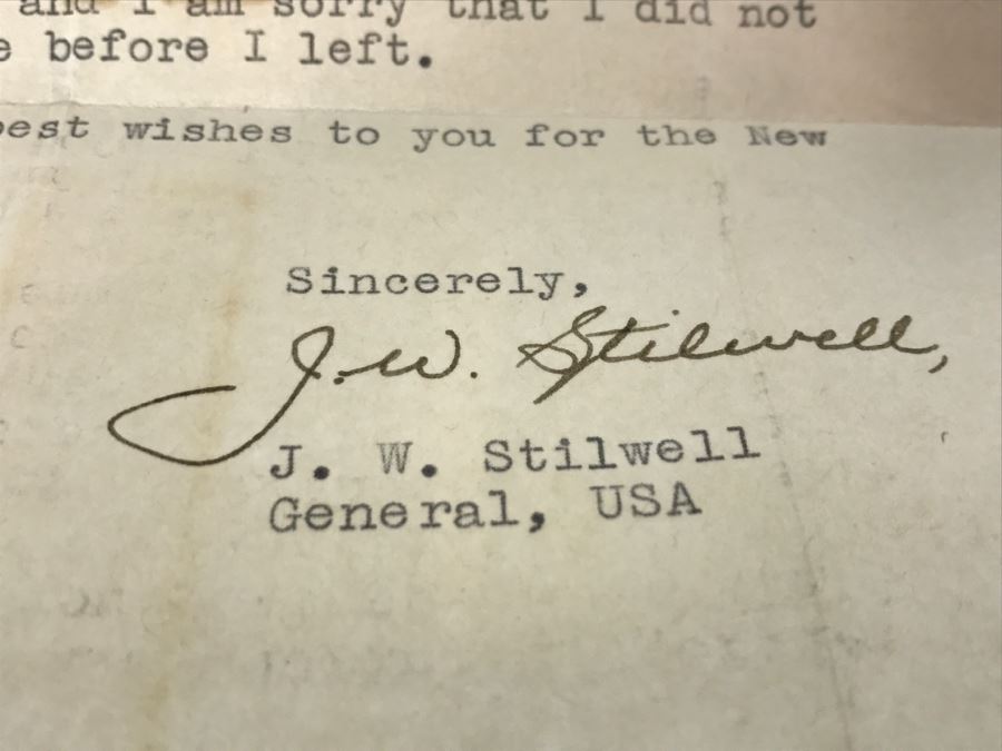 Signed Personalized Letter From General Joseph Warren Stilwell 'Vinegar Joe' In Regards To Father's Daughter Serving As Nurse In WWII On The Salween Front In China And Old Photographs And Ephemera Including School Exhibition Program From 1888 [Photo 13]