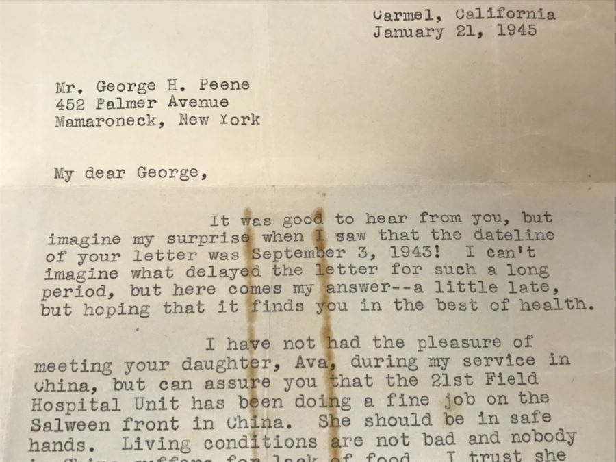 Signed Personalized Letter From General Joseph Warren Stilwell 'Vinegar Joe' In Regards To Father's Daughter Serving As Nurse In WWII On The Salween Front In China And Old Photographs And Ephemera Including School Exhibition Program From 1888 [Photo 11]