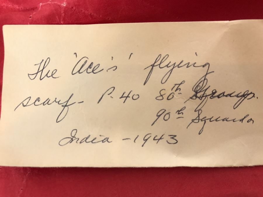 The 'Ace's' Flying Scarf WWII India 1943 P40 80th Fighter Group 90th Squadron The Burma Banshees Believed To Be Sam Hammer See Details [Photo 3]