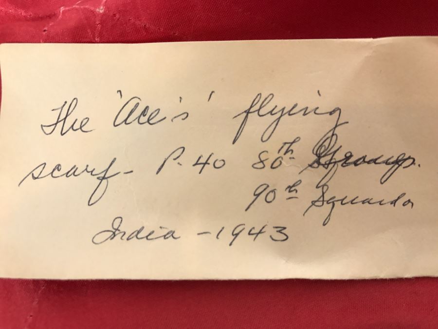The 'Ace's' Flying Scarf WWII India 1943 P40 80th Fighter Group 90th Squadron The Burma Banshees Believed To Be Sam Hammer See Details [Photo 4]