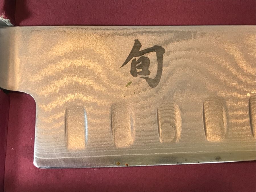 Set Of 3 Knives: Shun DM0718 Classic Knife (Retails $175), Vintage La Borde Chrome Molybdenum Stainless Chef's Knife And Global CROMOVA 18cm Stainless Vegetable Knife [Photo 7]