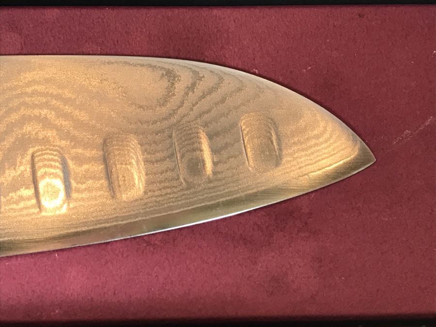 Set Of 3 Knives: Shun DM0718 Classic Knife (Retails $175), Vintage La Borde Chrome Molybdenum Stainless Chef's Knife And Global CROMOVA 18cm Stainless Vegetable Knife [Photo 9]