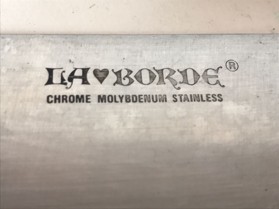 Set Of 3 Knives: Shun DM0718 Classic Knife (Retails $175), Vintage La Borde Chrome Molybdenum Stainless Chef's Knife And Global CROMOVA 18cm Stainless Vegetable Knife [Photo 14]