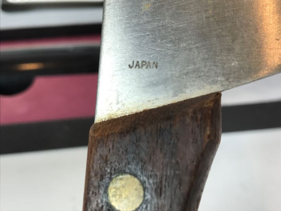 Set Of 3 Knives: Shun DM0718 Classic Knife (Retails $175), Vintage La Borde Chrome Molybdenum Stainless Chef's Knife And Global CROMOVA 18cm Stainless Vegetable Knife [Photo 15]