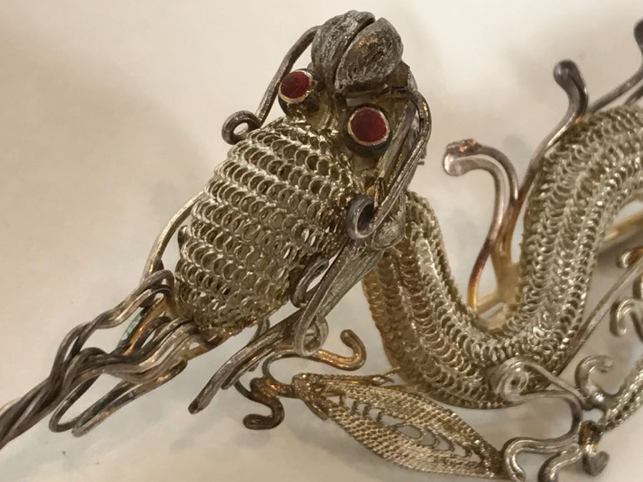 Stunning Silver Filigree Dragon Serpent Brooch Pendant [Photo 7]