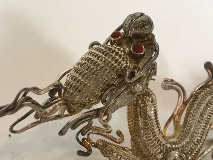 Stunning Silver Filigree Dragon Serpent Brooch Pendant [Photo 6]
