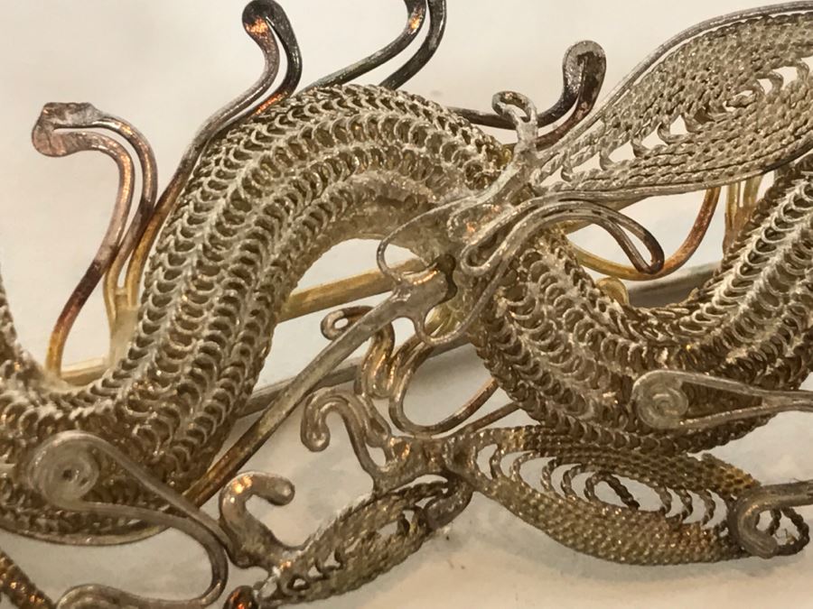 Stunning Silver Filigree Dragon Serpent Brooch Pendant [Photo 11]