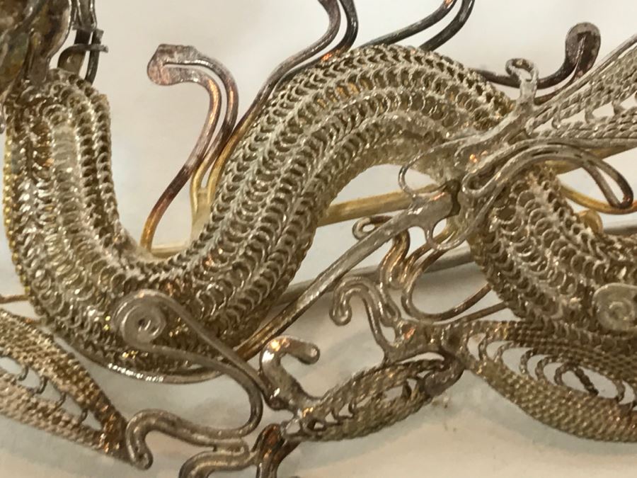 Stunning Silver Filigree Dragon Serpent Brooch Pendant [Photo 14]