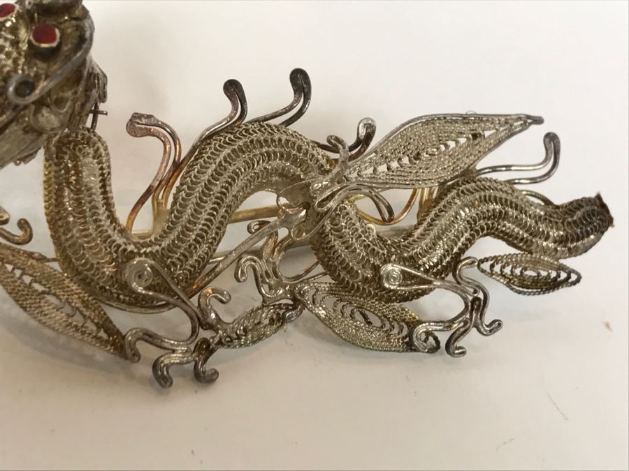 Stunning Silver Filigree Dragon Serpent Brooch Pendant [Photo 5]