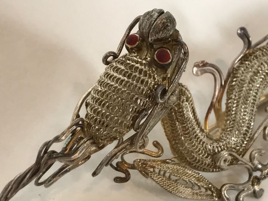 Stunning Silver Filigree Dragon Serpent Brooch Pendant [Photo 8]