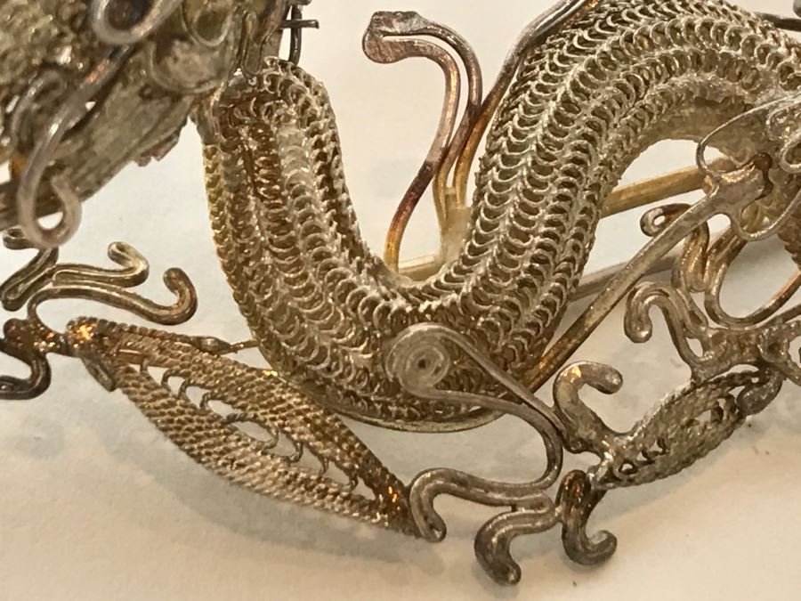 Stunning Silver Filigree Dragon Serpent Brooch Pendant [Photo 10]