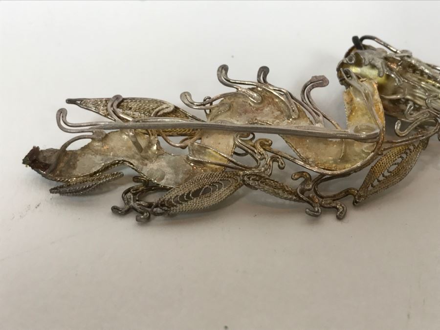 Stunning Silver Filigree Dragon Serpent Brooch Pendant