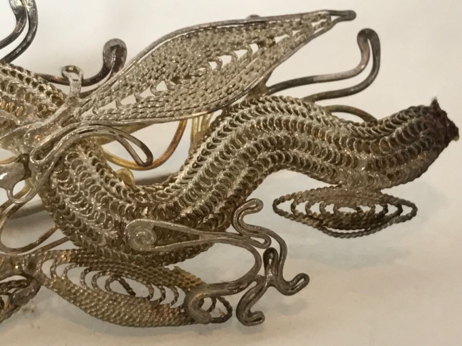 Stunning Silver Filigree Dragon Serpent Brooch Pendant [Photo 12]