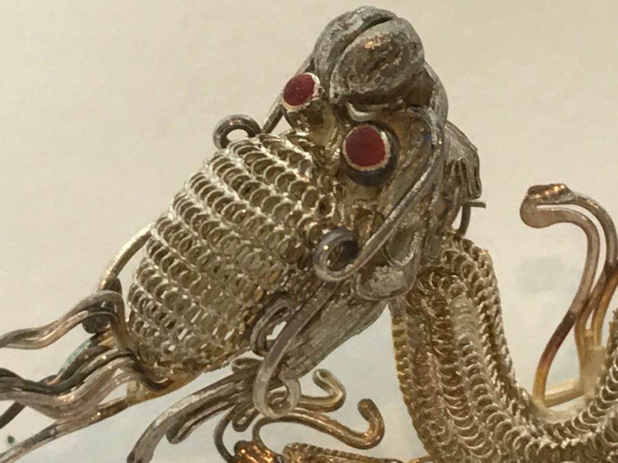 Stunning Silver Filigree Dragon Serpent Brooch Pendant [Photo 15]