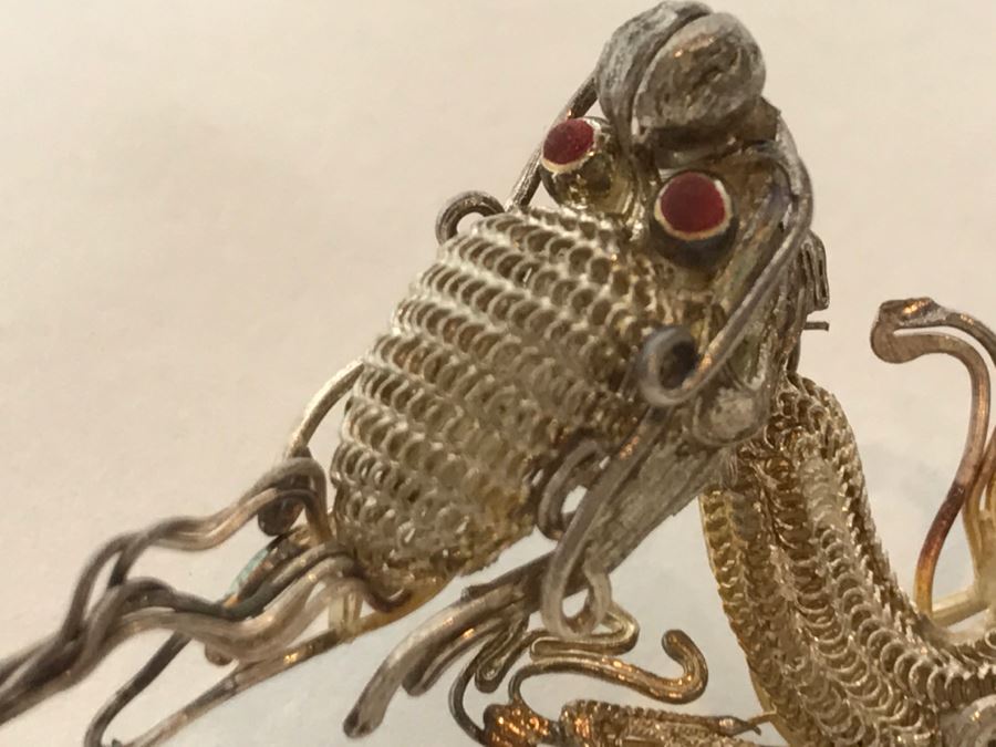 Stunning Silver Filigree Dragon Serpent Brooch Pendant [Photo 9]